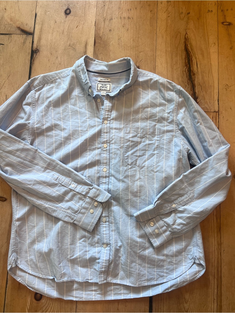 Jos. A. Bank Tailored Fit 1905 Light Blue and White Striped Button-Down Shirt